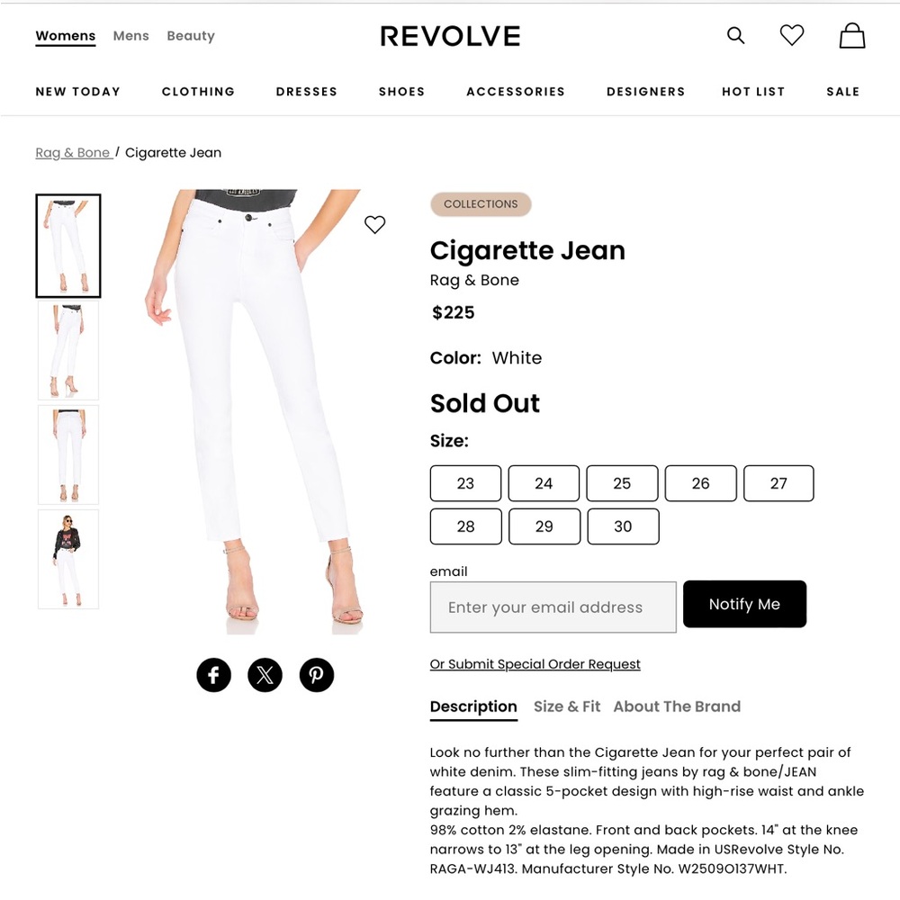 ✨NEW!✨ Rag & Bone White Cigarette Jeans Pants in Size 23 XXS! - Picture 8 of 13